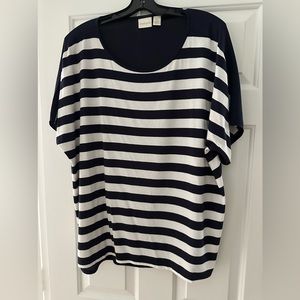 Chico’s size 3 (16) blue and white short-sleeve shirt, hardly worn.